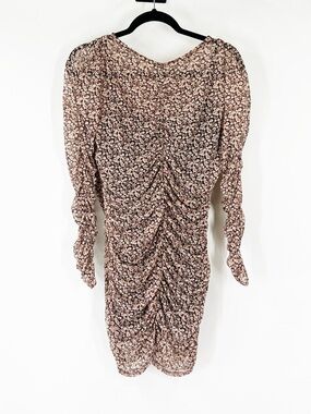 Abercrombie & Fitch Floral Ruched Mesh Long-Sleeve Mini Dress